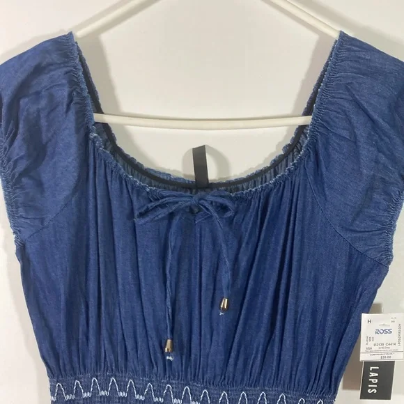 Lapis Maxi Dress Women Size S Dark & Faded Elastic Neck & Sleeves New With Tags - Picture 5 of 11